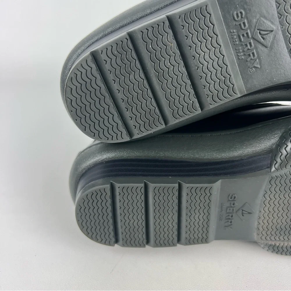 Sperry Saltwater Wedge Black Quarter Duck Boots 6